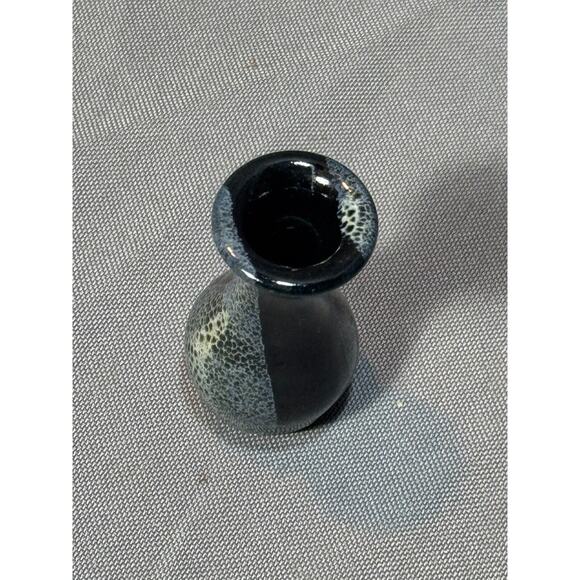 Vintage 2" Mini Handmade Vase Blue Silver Drip Glaze Handmade Collectible - Picture 5 of 8